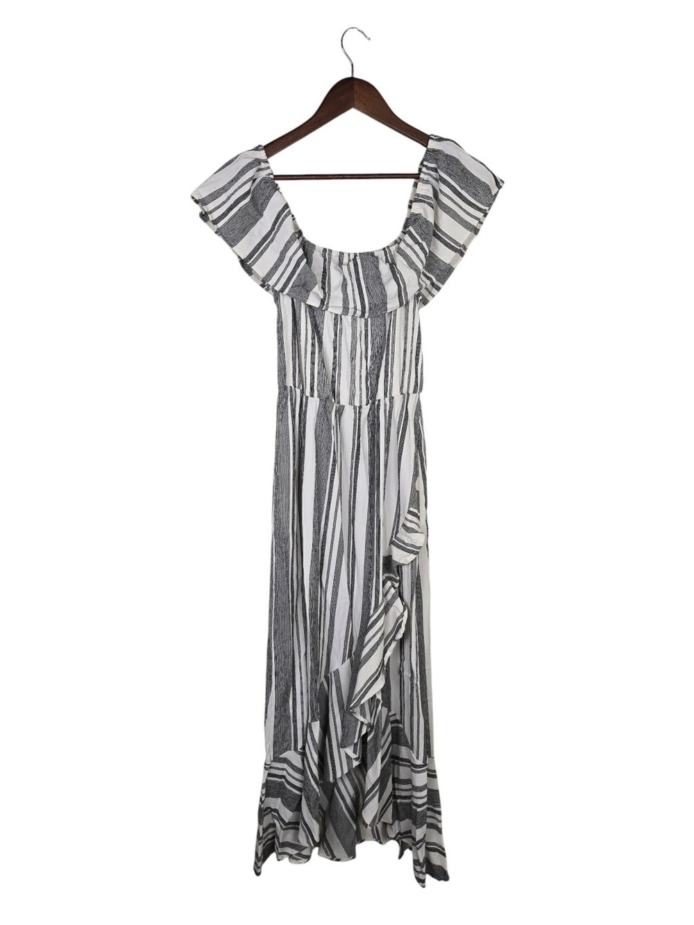 Bailey Blue Striped Off Shoulder Maxi Dress SZ M Boho Beachy Ruffle - Picture 3 of 8